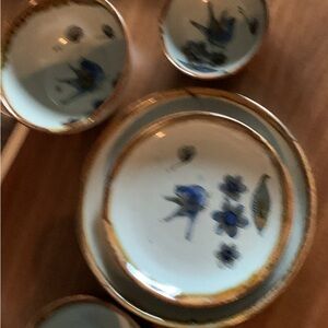 Unique Trinket Dishes with Blue Floral & birds Motif 24 units set